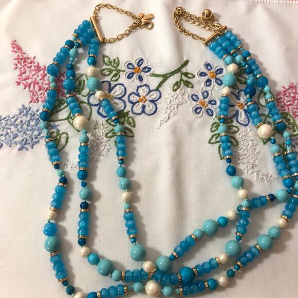 KATE SPADE Turquoise Blue Triple Strand Necklace Azure Allure, NEW - Picture 10 of 11